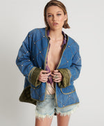 Denim quilted jacket with rhinestones