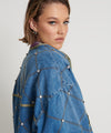 Denim quilted jacket with rhinestones