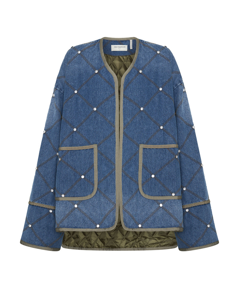 Denim quilted jacket with rhinestones