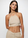 Cropped λινή μπλούζα halter neck με ανοιχτή πλάτη