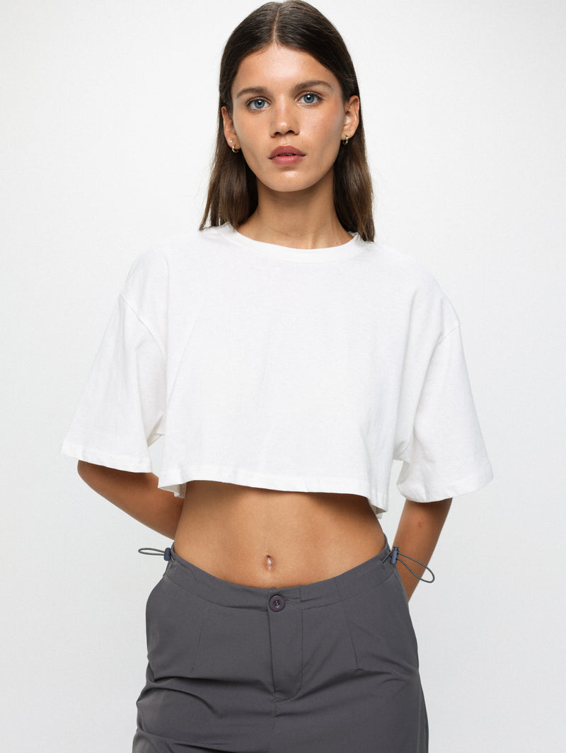 Cropped λινό t-shirt