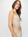 Cropped λινή μπλούζα halter neck