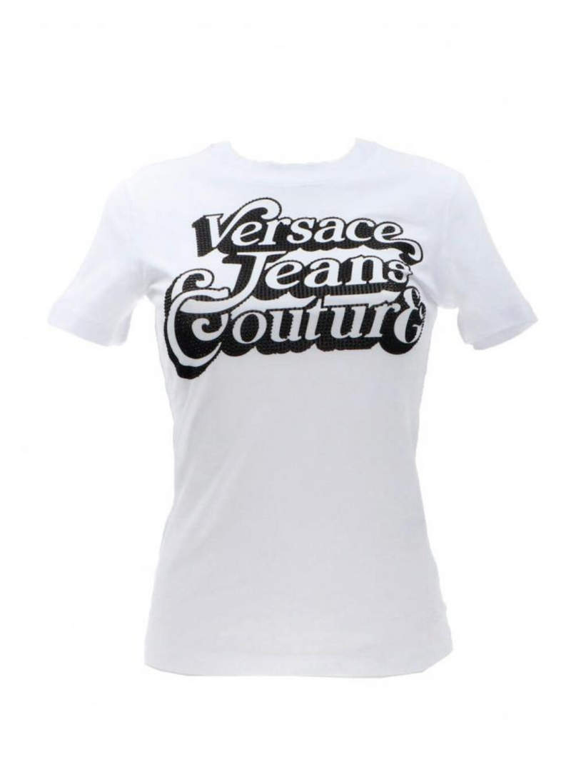 T-shirt με στρας logo Versace Jeans Couture