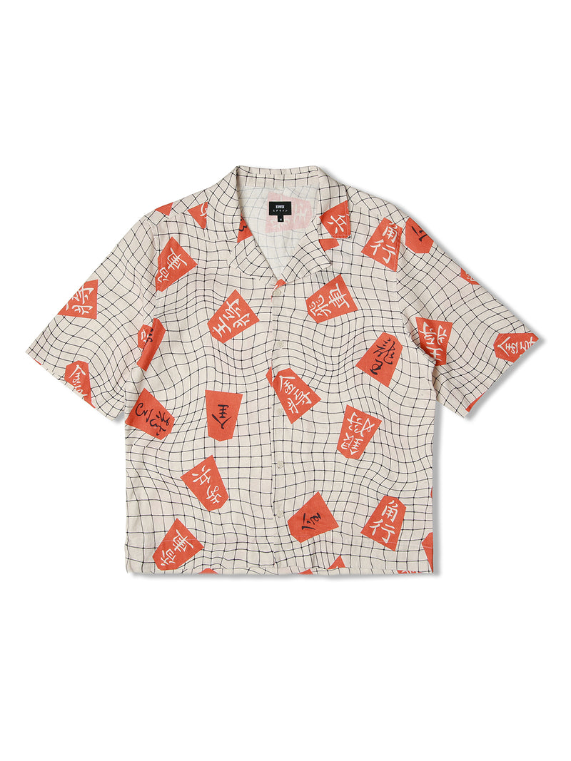 Κοντομάνικο λινό πουκάμισο με print Shogi